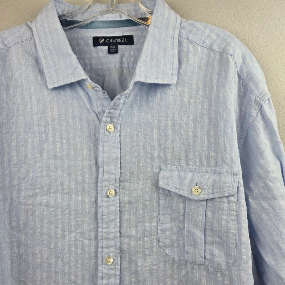 Cremieux Mens XXL Blue Linen Cotton Blend Striped Long Sleeve Button Down Shirt